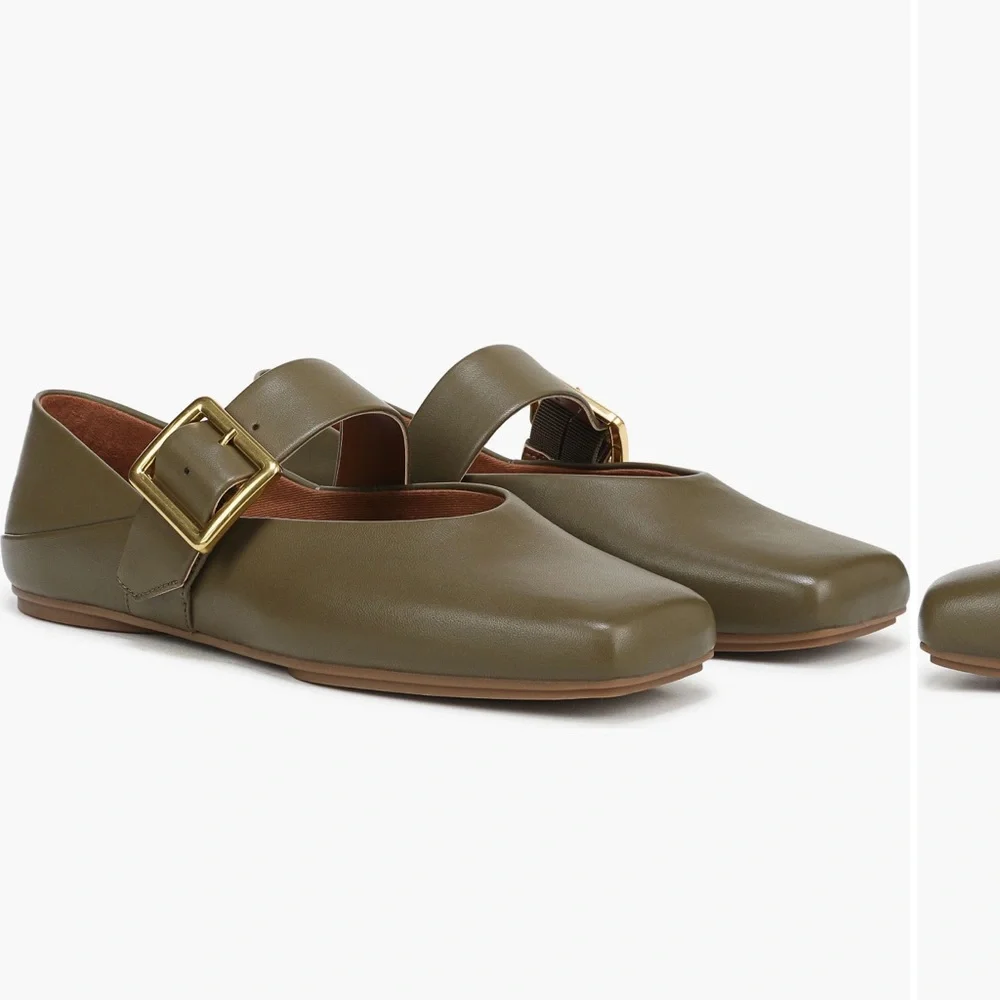 Franco Sarto Olive Green Flats with Gold Buckle - Picture 8 of 16